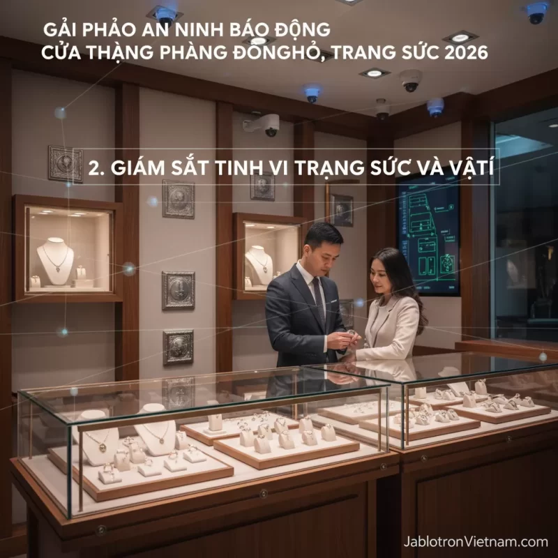 Giải pháp an ninh báo động cửa hàng đồng hồ, trang sức 2026 2 2. Giám sát tinh vi trang sức giá trị
