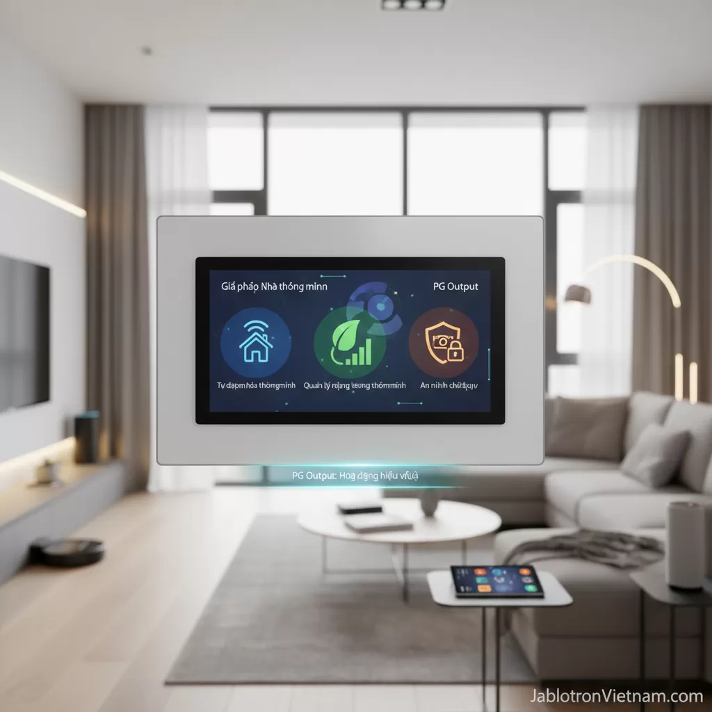 Dựa trên tiêu đề "Giải pháp Nhà thông minh (Smart Home) và PG Output:", dưới đây là 3 từ khóa ảnh độc đáo: